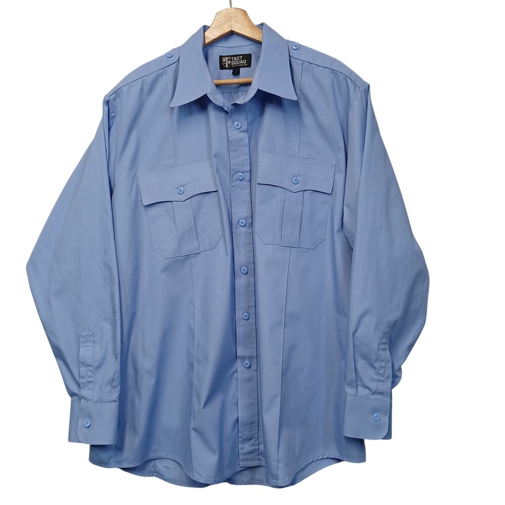Tact Squad Mens 17-17.5 34/35 Light Blue Tactical Uniform Shirt Long Sleeve
